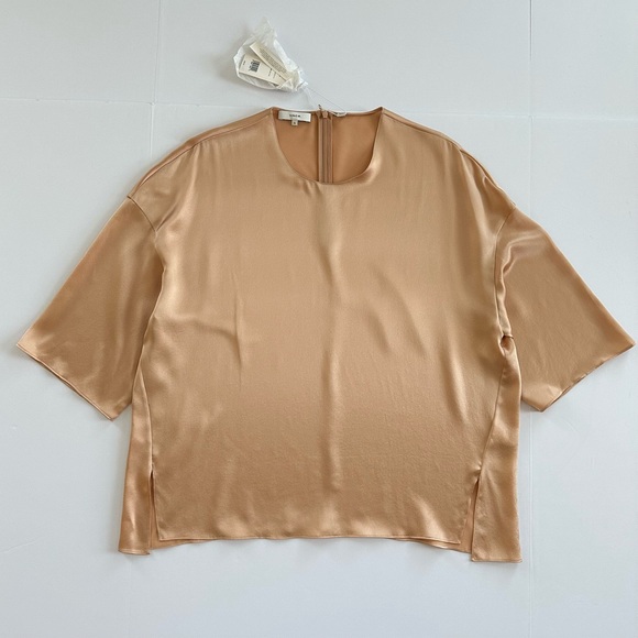 Vince 100% Silk Satin Bias Tee in Pecan | XL | NWT - Picture 3 of 12